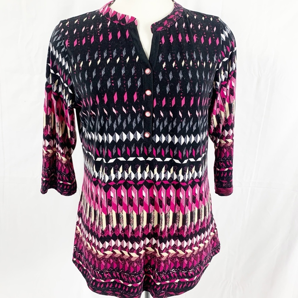 🎀 NWT Fiori Fuchsia Multi Geometric Print Tunic Top XL 🎀
